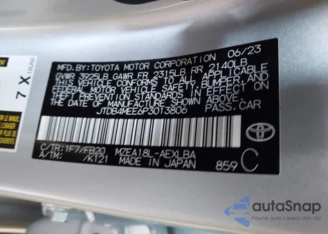 2023 Toyota Corolla Le from USA, damaged, VIN JTDB4MEE6P3013806